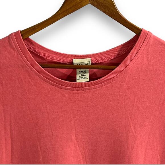 L.L. Bean Shift Dress Cotton Pink Coral Scoop Neck Short Sleeve Size LP - Picture 5 of 8